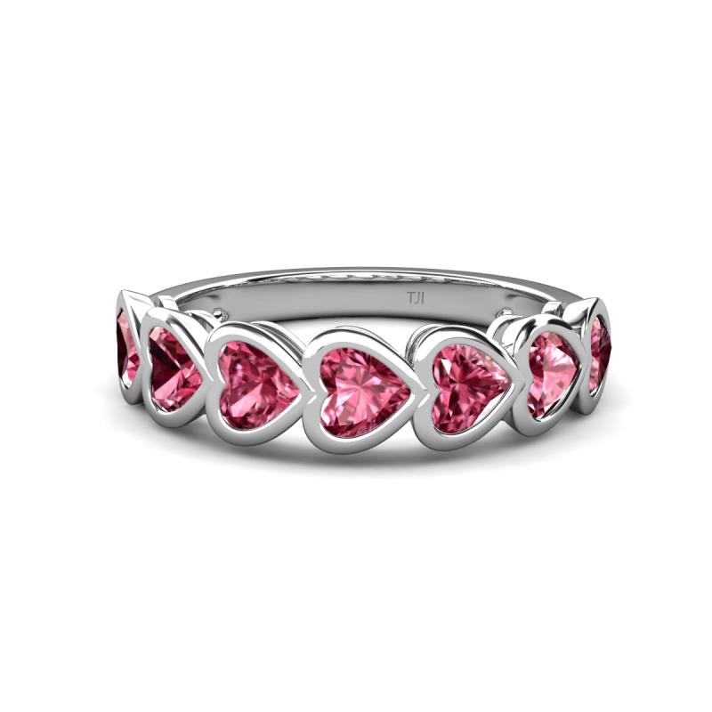 Taanvi 1.75 ctw Pink Tourmaline Heart Shape (4.00 mm) 7 Stone Demi Wedding Band 
