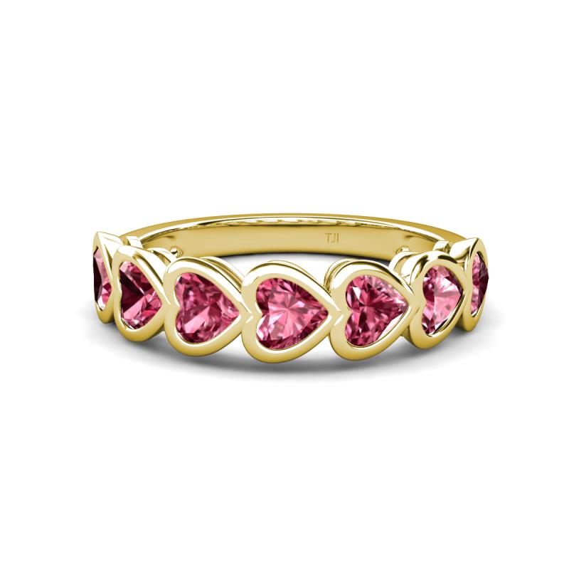 Taanvi 1.75 ctw Pink Tourmaline Heart Shape (4.00 mm) 7 Stone Demi Wedding Band 