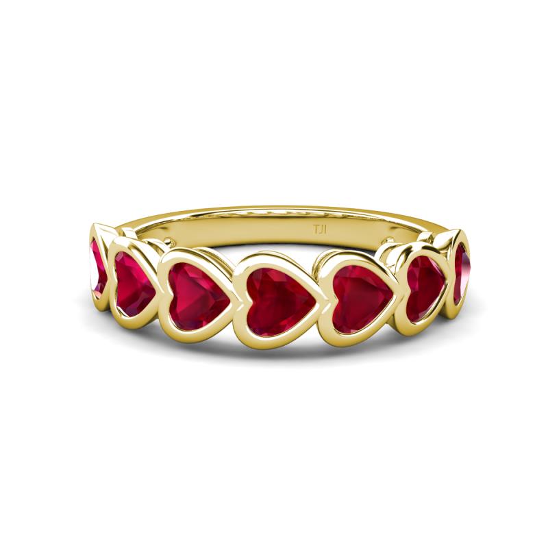 Taanvi 2.52 ctw Lab Created Ruby Heart Shape (4.00 mm) 7 Stone Demi Wedding Band 