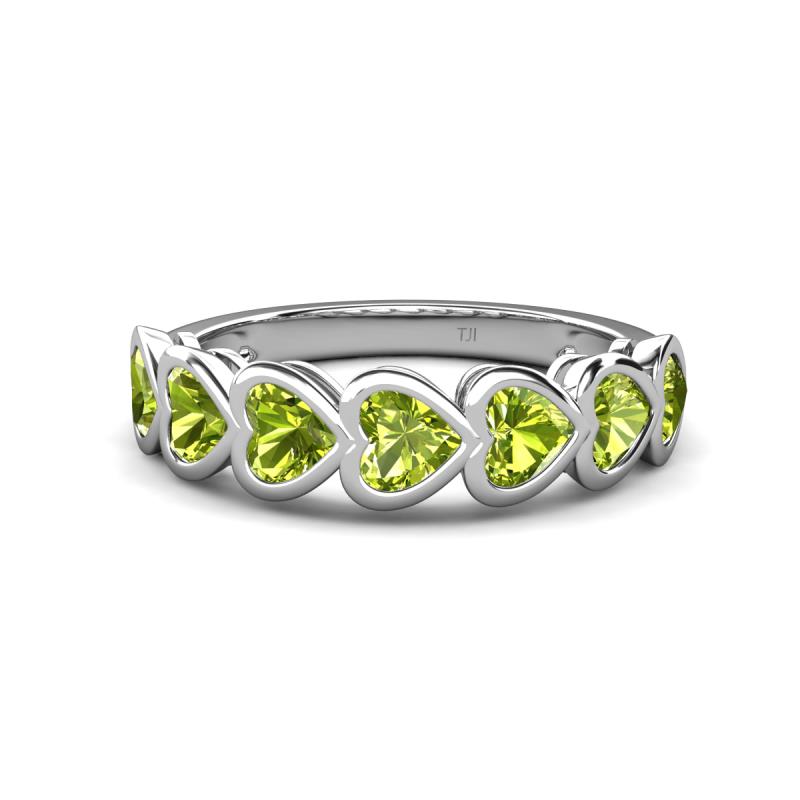 Taanvi 1.75 ctw Peridot Heart Shape (4.00 mm) 7 Stone Demi Wedding Band 