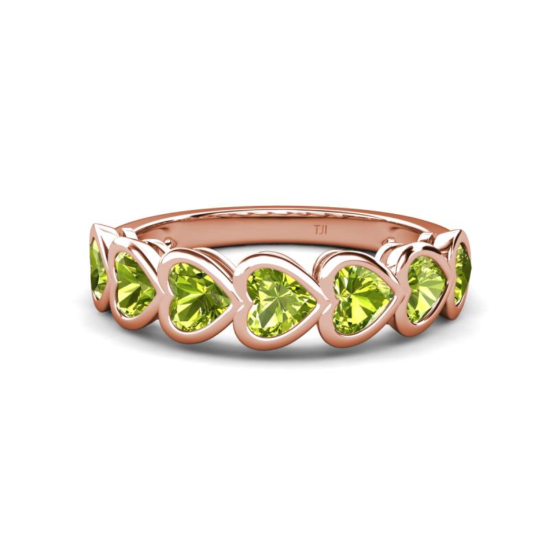 Taanvi 1.75 ctw Peridot Heart Shape (4.00 mm) 7 Stone Demi Wedding Band 