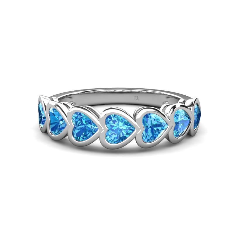 Taanvi 2.24 ctw Blue Topaz Heart Shape (4.00 mm) 7 Stone Demi Wedding Band 