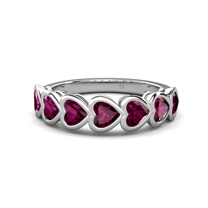 Taanvi 2.31 ctw Rhodolite Garnet Heart Shape (4.00 mm) 7 Stone Demi Wedding Band 