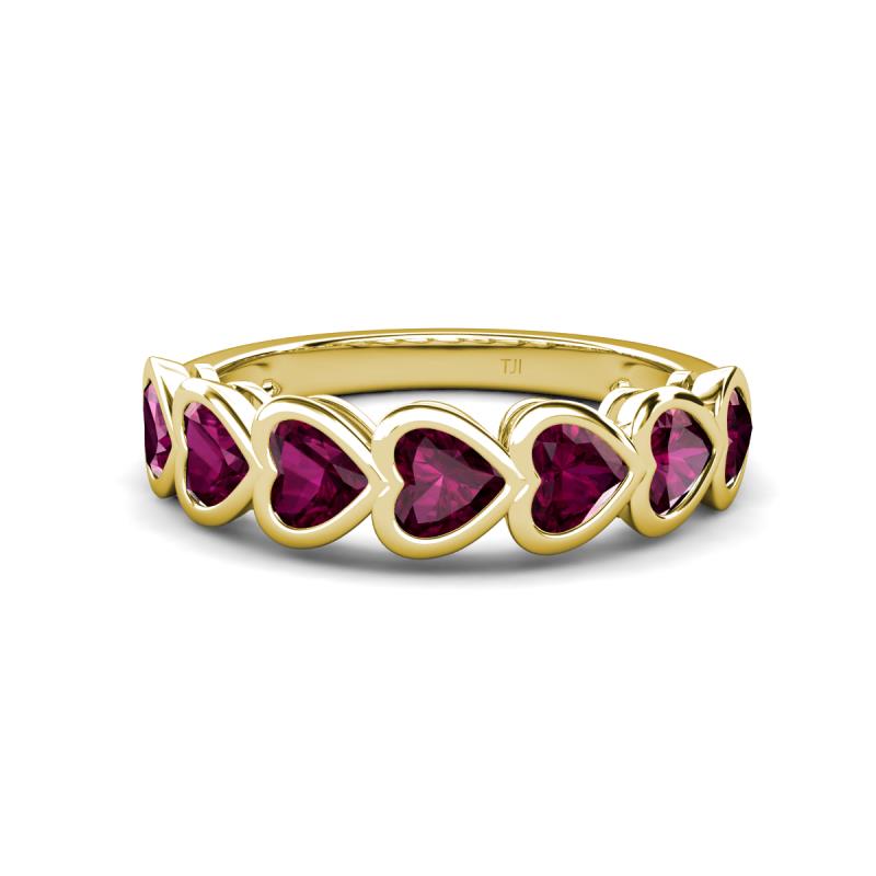 Taanvi 2.31 ctw Rhodolite Garnet Heart Shape (4.00 mm) 7 Stone Demi Wedding Band 