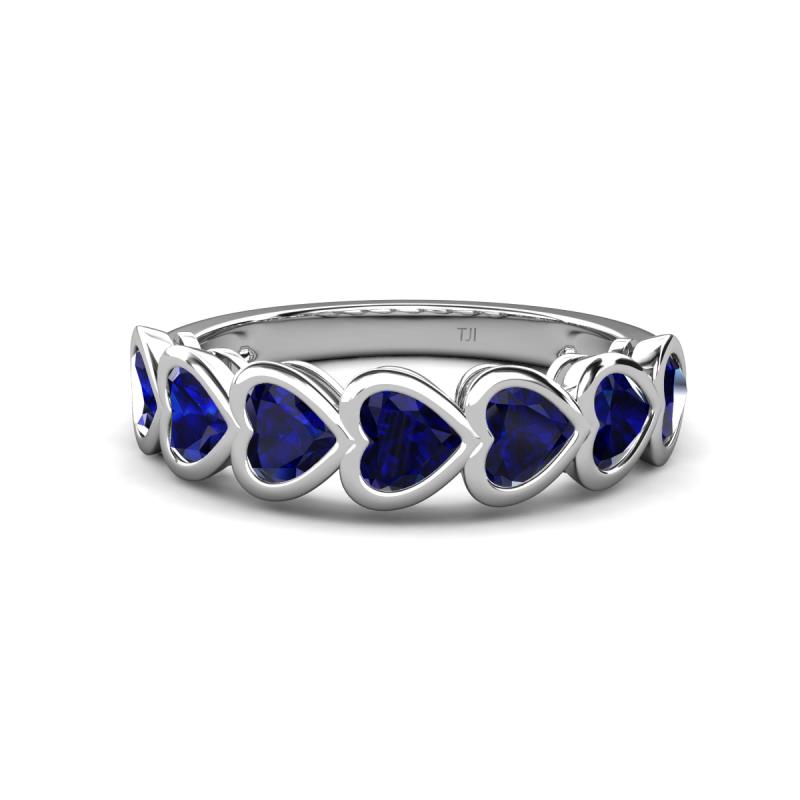 Taanvi 2.38 ctw Lab Created Blue Sapphire Heart Shape (4.00 mm) 7 Stone Demi Wedding Band 