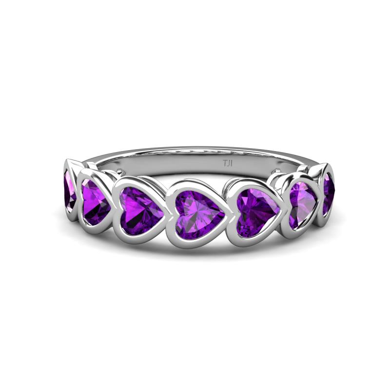 Taanvi 1.54 ctw Amethyst Heart Shape (4.00 mm) 7 Stone Demi Wedding Band 