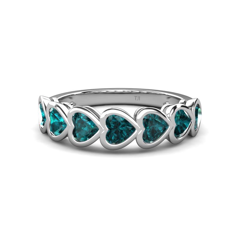 Taanvi 2.24 ctw London Blue Topaz Heart Shape (4.00 mm) 7 Stone Demi Wedding Band 