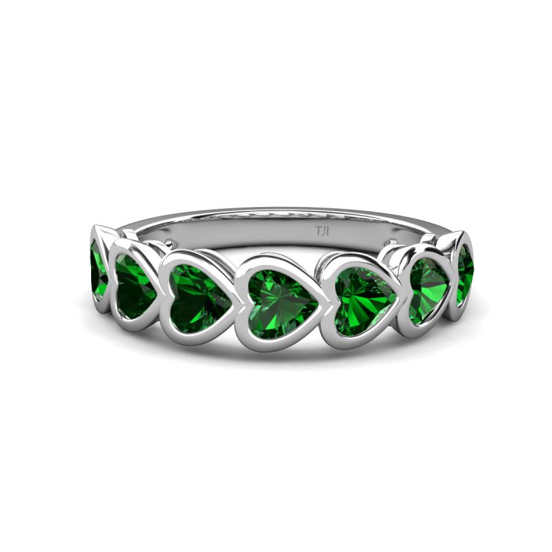 Taanvi 1.47 ctw Lab Created Emerald Heart Shape (4.00 mm) 7 Stone Demi Wedding Band 