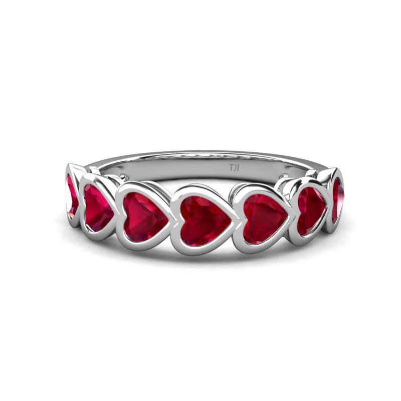 Taanvi 2.52 ctw Lab Created Ruby Heart Shape (4.00 mm) 7 Stone Demi Wedding Band 