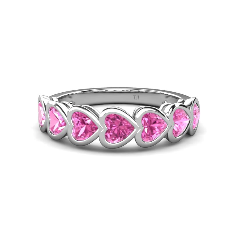 Taanvi 2.45 ctw Lab Created Pink Sapphire Heart Shape (4.00 mm) 7 Stone Demi Wedding Band 