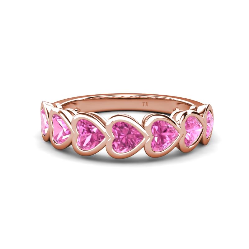 Taanvi 2.45 ctw Lab Created Pink Sapphire Heart Shape (4.00 mm) 7 Stone Demi Wedding Band 