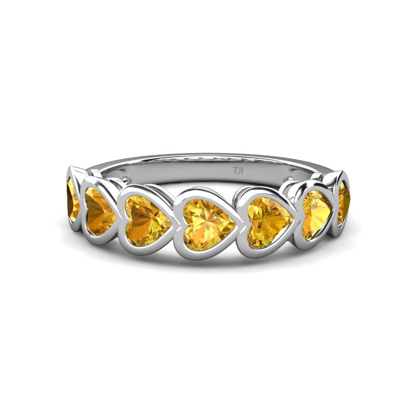 Taanvi 1.54 ctw Citrine Heart Shape (4.00 mm) 7 Stone Demi Wedding Band 