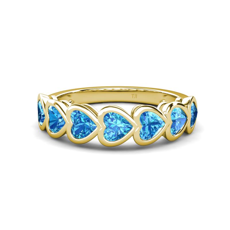 Taanvi 2.24 ctw Blue Topaz Heart Shape (4.00 mm) 7 Stone Demi Wedding Band 