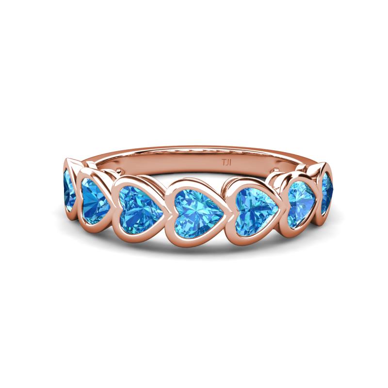 Taanvi 2.24 ctw Blue Topaz Heart Shape (4.00 mm) 7 Stone Demi Wedding Band 