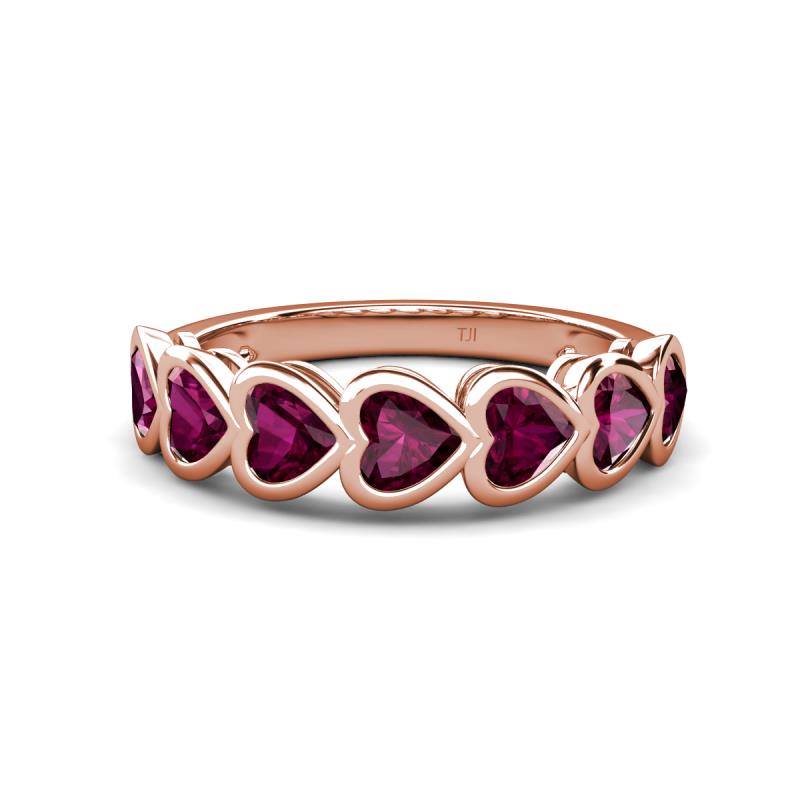 Taanvi 2.31 ctw Rhodolite Garnet Heart Shape (4.00 mm) 7 Stone Demi Wedding Band 
