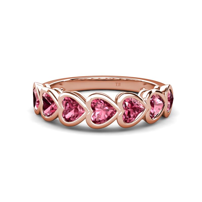 Taanvi 1.75 ctw Pink Tourmaline Heart Shape (4.00 mm) 7 Stone Demi Wedding Band 