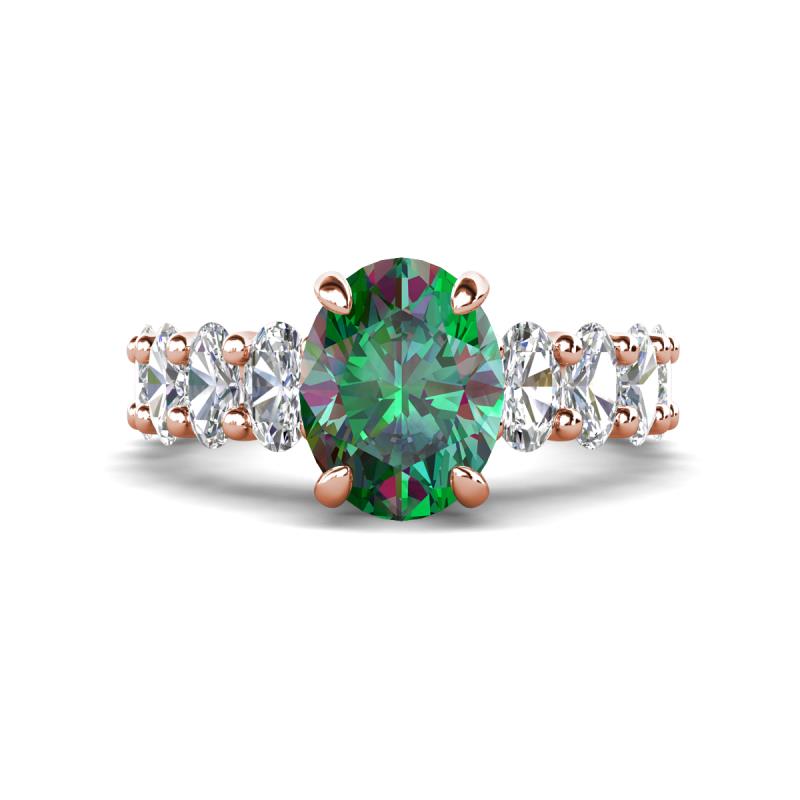 Jamila 5.15 ctw Lab Created Alexandrite Oval Shape (9x7 mm) & Lab Grown Diamond Oval Shape (5x3 mm) Hidden Halo Engagement Ring 