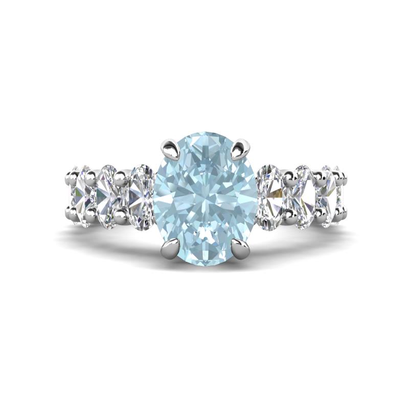 Jamila 4.75 ctw Aquamarine Oval Shape (9x7 mm) & Lab Grown Diamond Oval Shape (5x3 mm) Hidden Halo Engagement Ring 