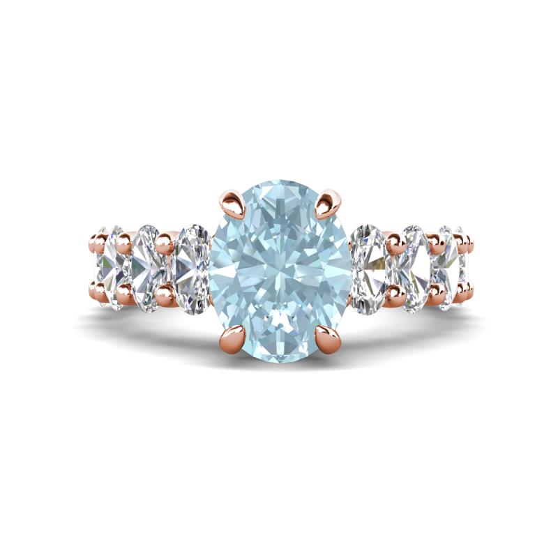 Jamila 4.75 ctw Aquamarine Oval Shape (9x7 mm) & Lab Grown Diamond Oval Shape (5x3 mm) Hidden Halo Engagement Ring 