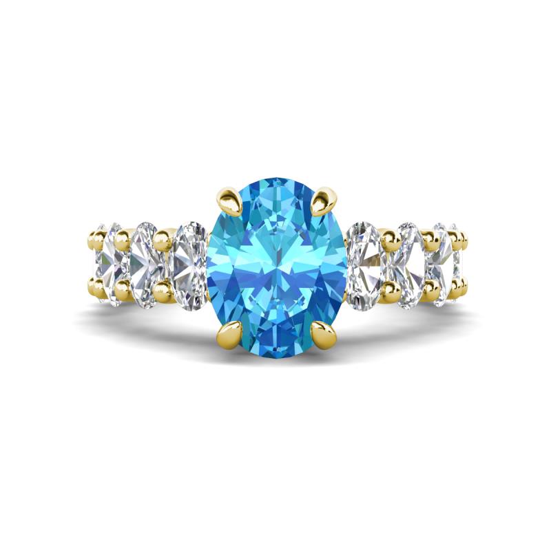 Jamila 5.40 ctw Blue Topaz Oval Shape (9x7 mm) & Lab Grown Diamond Oval Shape (5x3 mm) Hidden Halo Engagement Ring 