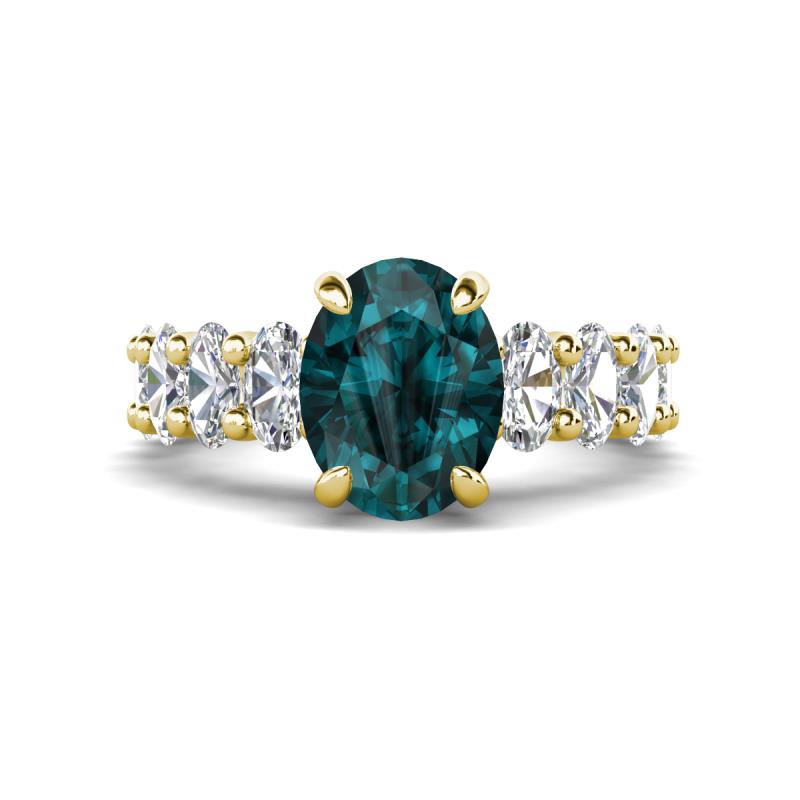 Jamila 5.40 ctw London Blue Topaz Oval Shape (9x7 mm) & Lab Grown Diamond Oval Shape (5x3 mm) Hidden Halo Engagement Ring 