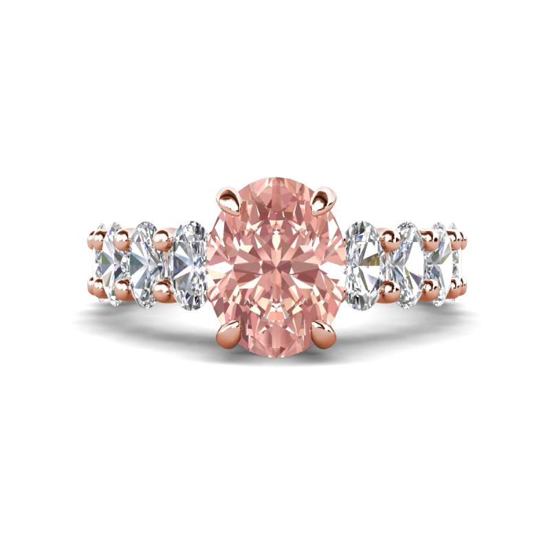 Jamila 4.61 ctw Morganite Oval Shape (9x7 mm) & Lab Grown Diamond Oval Shape (5x3 mm) Hidden Halo Engagement Ring 