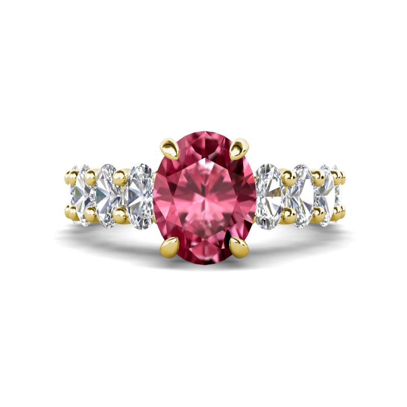 Jamila 5.10 ctw Pink Tourmaline Oval Shape (9x7 mm) & Lab Grown Diamond Oval Shape (5x3 mm) Hidden Halo Engagement Ring 
