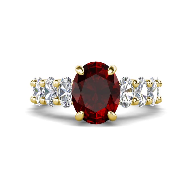 Jamila 5.20 ctw Red Garnet Oval Shape (9x7 mm) & Lab Grown Diamond Oval Shape (5x3 mm) Hidden Halo Engagement Ring 