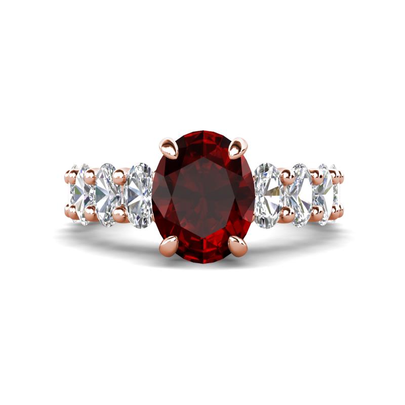 Jamila 5.20 ctw Red Garnet Oval Shape (9x7 mm) & Lab Grown Diamond Oval Shape (5x3 mm) Hidden Halo Engagement Ring 