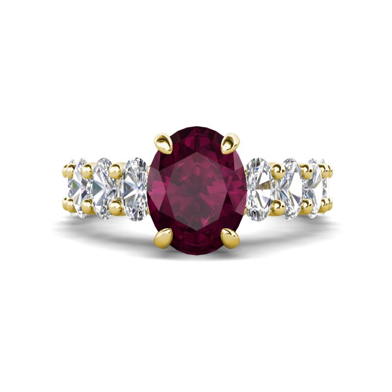 Jamila 5.30 ctw Rhodolite Garnet Oval Shape (9x7 mm) & Lab Grown Diamond Oval Shape (5x3 mm) Hidden Halo Engagement Ring 