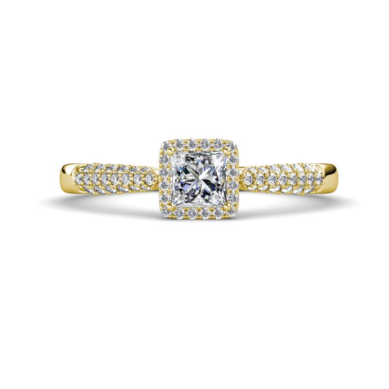 Emily Classic 1.26 ctw IGI Certified Lab Grown Diamond Princess Cut (5.50 mm) & Natural Diamond Round (1.10 mm) Micro Pave Tapered Shank Halo Engagement Ring 