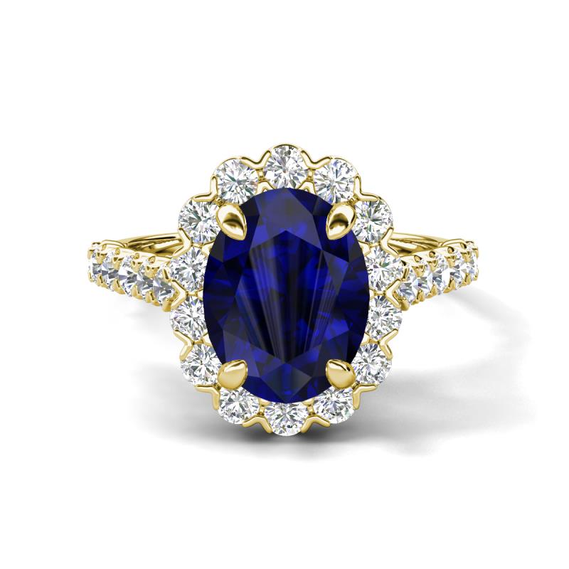 Zarina 3.50 ctw Natural Blue Sapphire Oval Shape (9x7 mm) & Round Lab Grown Diamond Halo Engagement Ring 