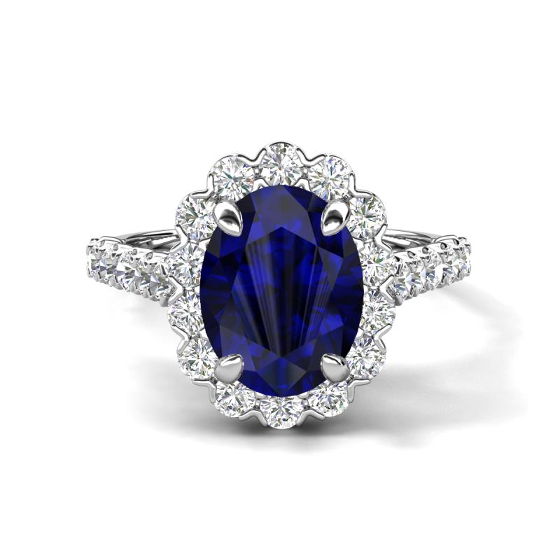 Zarina 3.50 ctw Natural Blue Sapphire Oval Shape (9x7 mm) & Round Lab Grown Diamond Halo Engagement Ring 