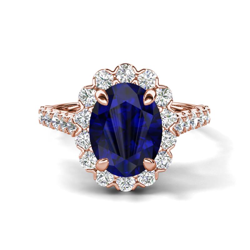 Zarina 3.50 ctw Natural Blue Sapphire Oval Shape (9x7 mm) & Round Lab Grown Diamond Halo Engagement Ring 