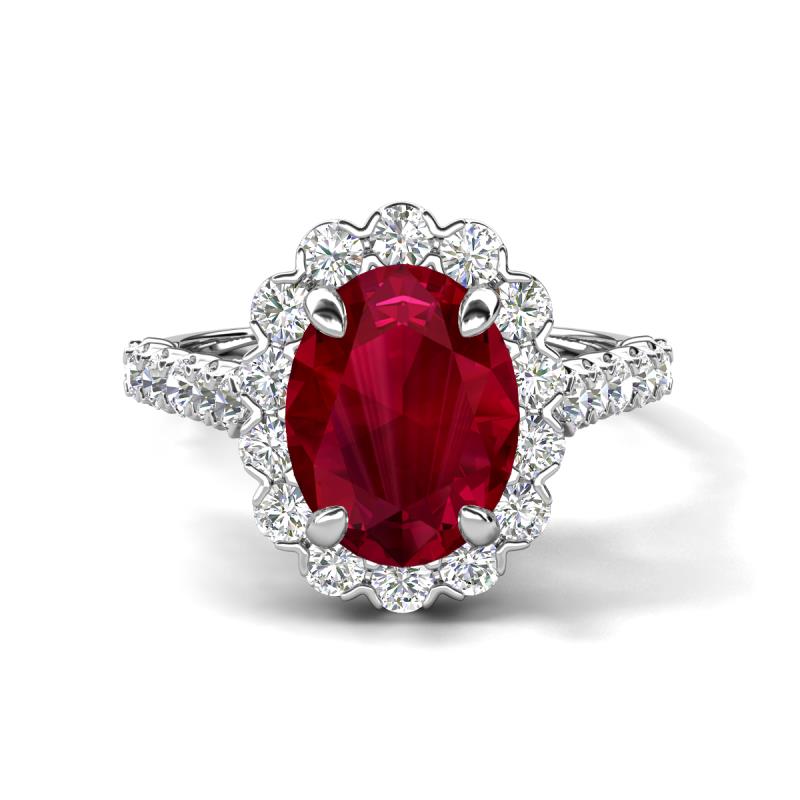 Zarina 3.50 ctw Ruby Oval Shape (9x7 mm) & Round Lab Grown Diamond Halo Engagement Ring 