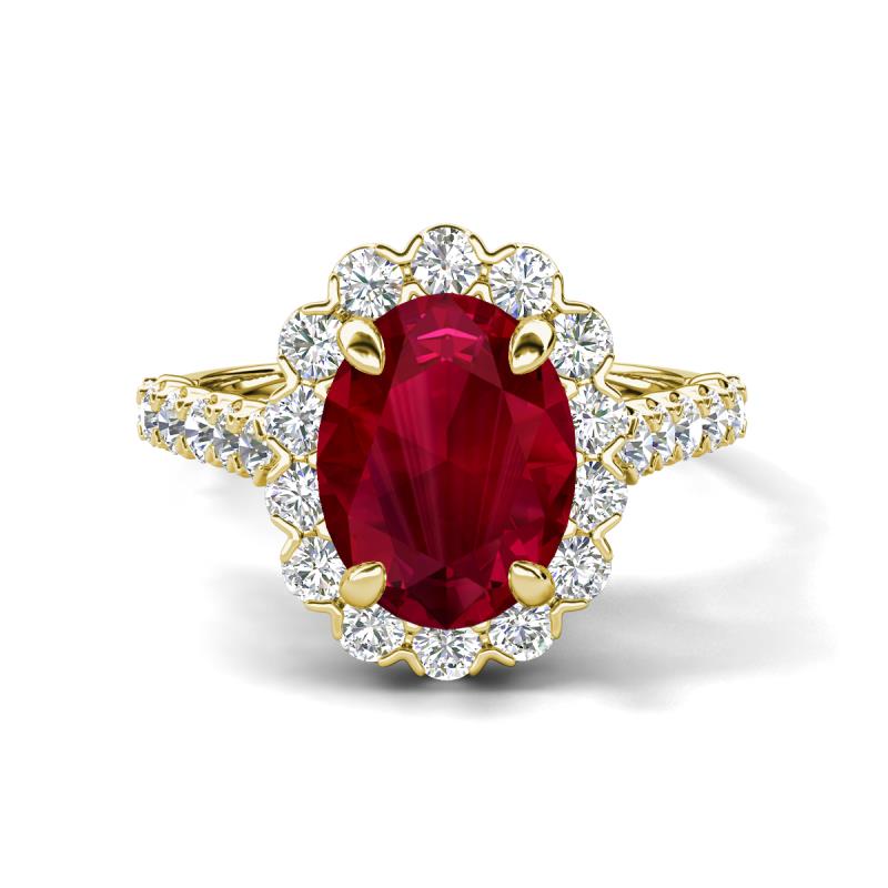 Zarina 3.50 ctw Ruby Oval Shape (9x7 mm) & Round Lab Grown Diamond Halo Engagement Ring 
