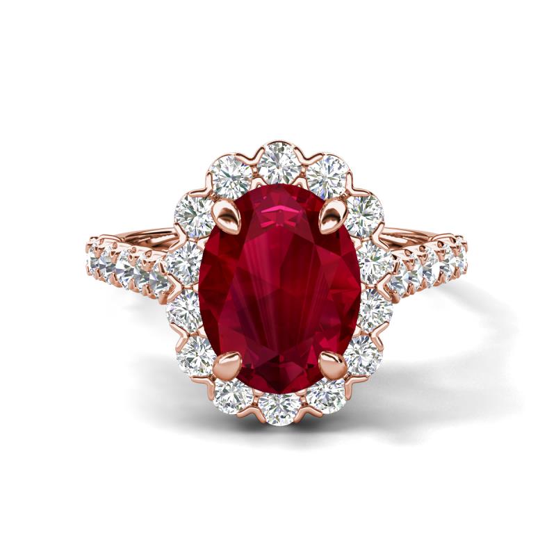 Zarina 3.50 ctw Ruby Oval Shape (9x7 mm) & Round Lab Grown Diamond Halo Engagement Ring 