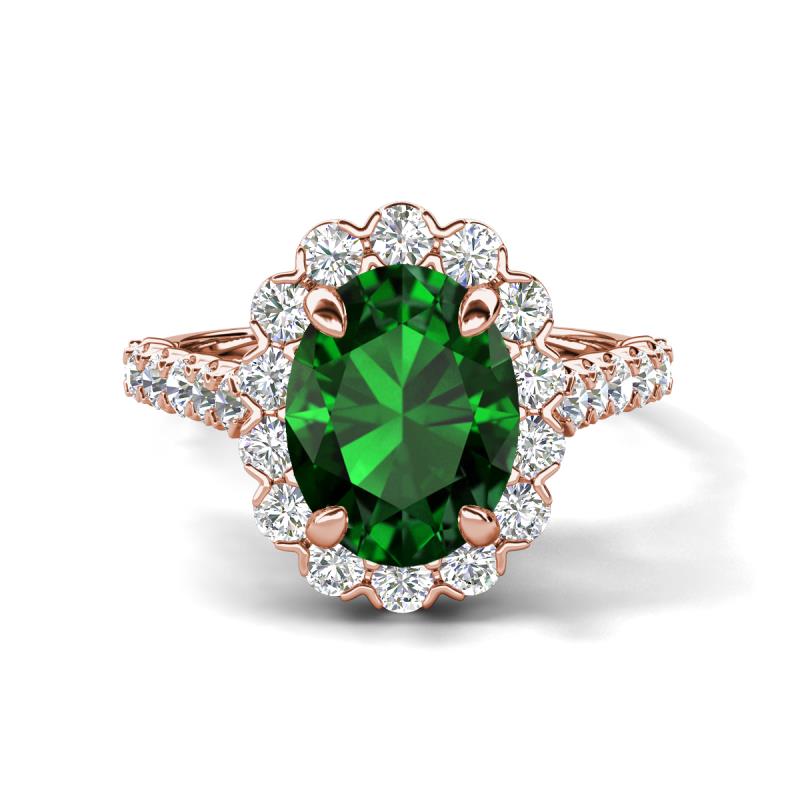 Zarina 2.90 ctw Emerald Oval Shape (9x7 mm) & Round Lab Grown Diamond Halo Engagement Ring 