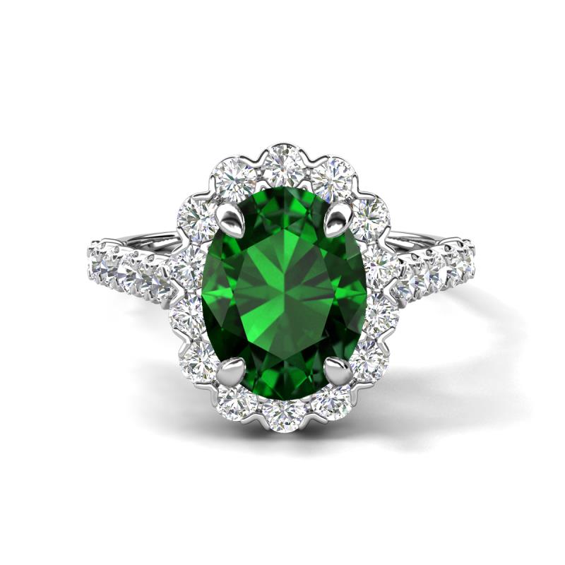 Zarina 2.90 ctw Emerald Oval Shape (9x7 mm) & Round Lab Grown Diamond Halo Engagement Ring 
