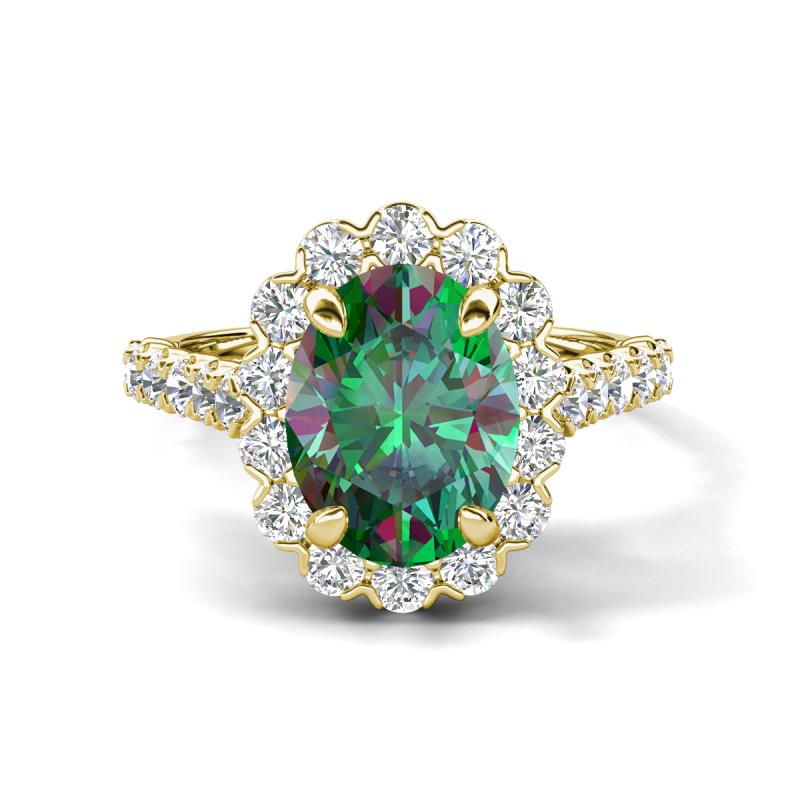 Zarina 3.15 ctw Lab Created Alexandrite Oval Shape (9x7 mm) & Round Lab Grown Diamond Halo Engagement Ring 