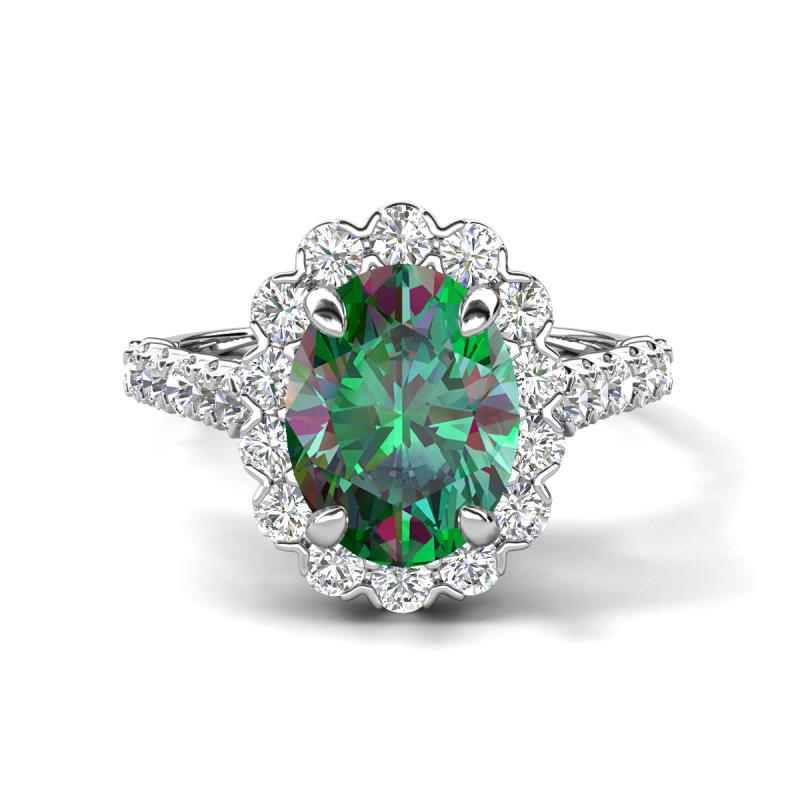 Zarina 3.15 ctw Lab Created Alexandrite Oval Shape (9x7 mm) & Round Lab Grown Diamond Halo Engagement Ring 