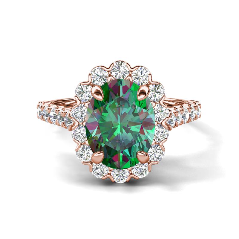 Zarina 3.15 ctw Lab Created Alexandrite Oval Shape (9x7 mm) & Round Lab Grown Diamond Halo Engagement Ring 