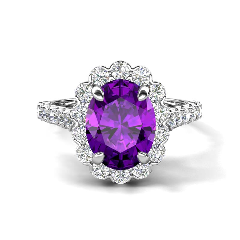 Zarina 2.70 ctw Amethyst Oval Shape (9x7 mm) & Round Lab Grown Diamond Halo Engagement Ring 