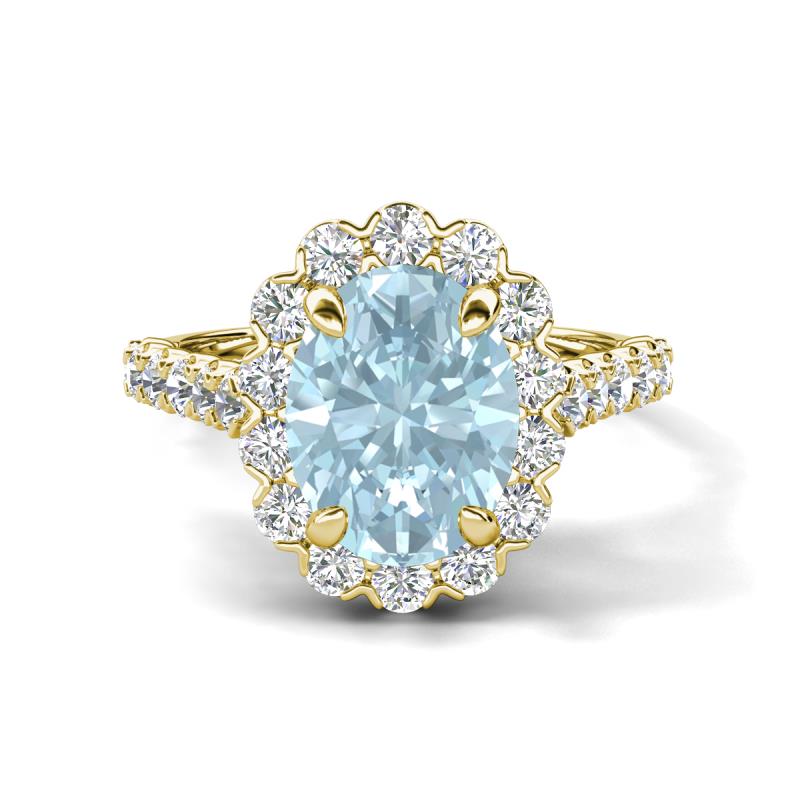 Zarina 2.75 ctw Aquamarine Oval Shape (9x7 mm) & Round Lab Grown Diamond Halo Engagement Ring 
