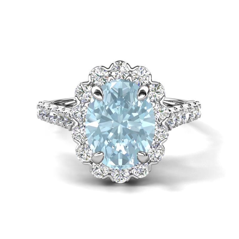 Zarina 2.75 ctw Aquamarine Oval Shape (9x7 mm) & Round Lab Grown Diamond Halo Engagement Ring 