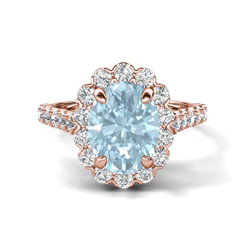 Zarina 2.75 ctw Aquamarine Oval Shape (9x7 mm) & Round Lab Grown Diamond Halo Engagement Ring 