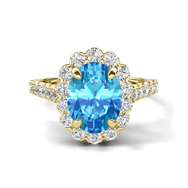 Zarina 3.40 ctw Blue Topaz Oval Shape (9x7 mm) & Round Lab Grown Diamond Halo Engagement Ring 