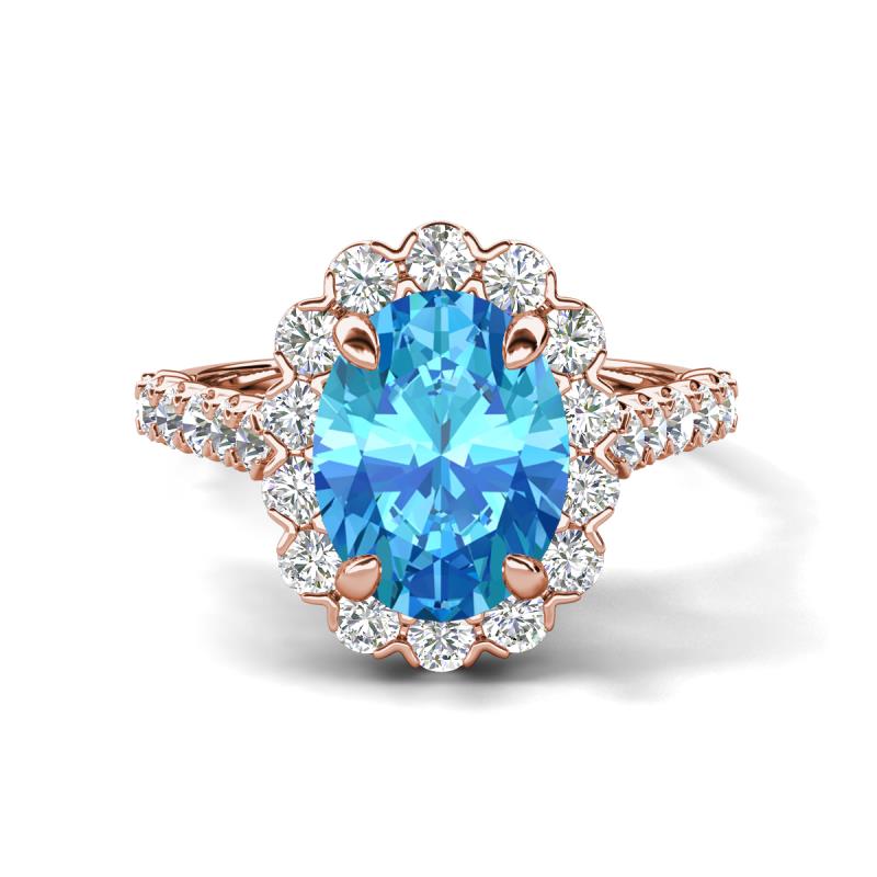 Zarina 3.40 ctw Blue Topaz Oval Shape (9x7 mm) & Round Lab Grown Diamond Halo Engagement Ring 