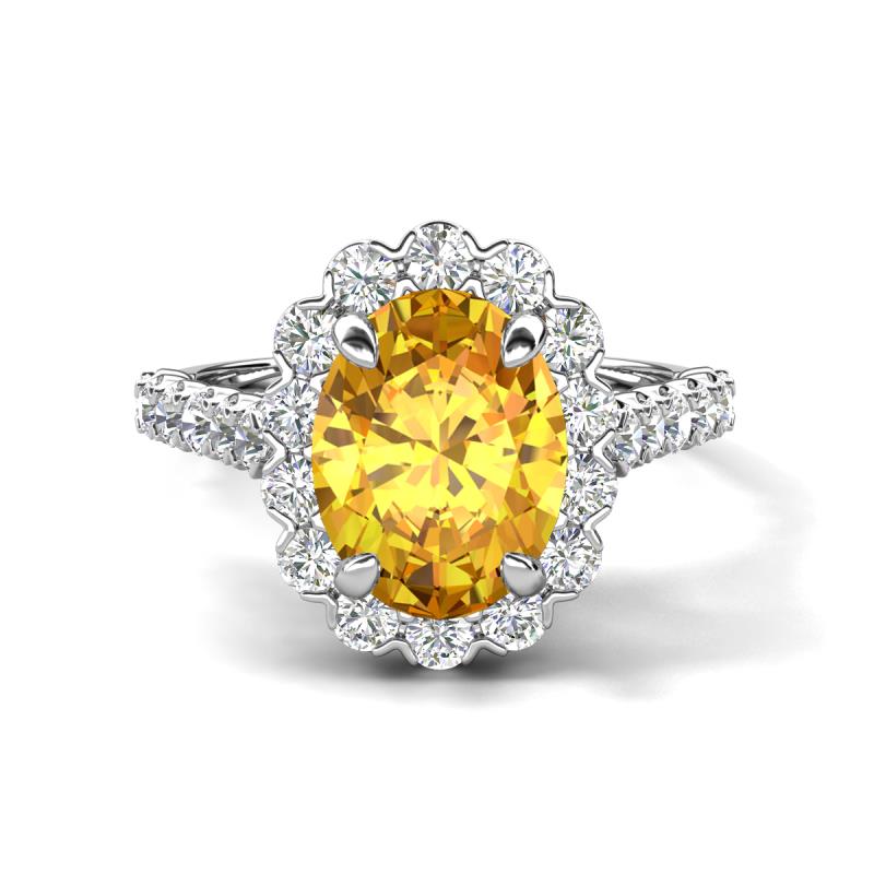 Zarina 2.70 ctw Citrine Oval Shape (9x7 mm) & Round Lab Grown Diamond Halo Engagement Ring 
