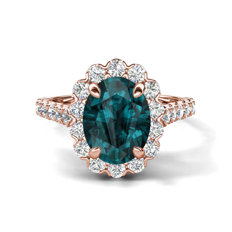 Zarina 3.40 ctw London Blue Topaz Oval Shape (9x7 mm) & Round Lab Grown Diamond Halo Engagement Ring 